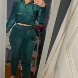 green velour / velvet track suit 2 piece